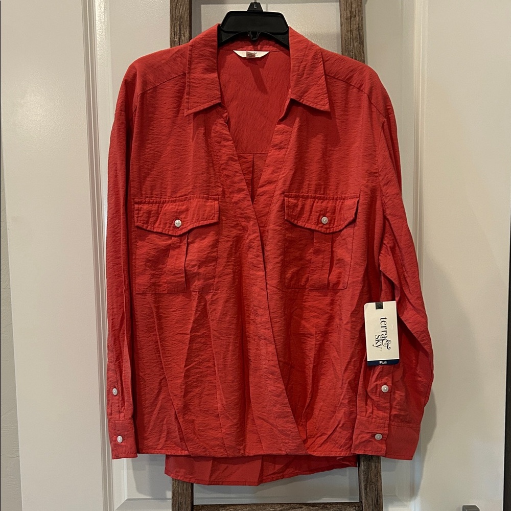 Terra & Sky Red long sleeve Blouse Size 1X